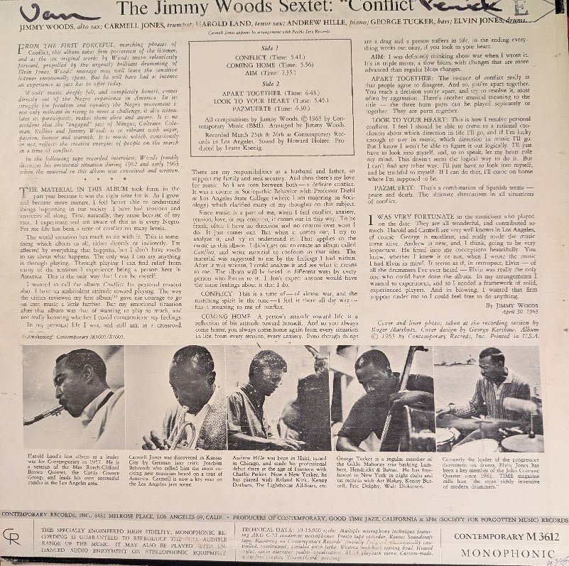 Jimmy Woods Sextet Featuring Elvin Jones – Conflict 1963-Jazz Style: Post Bop (Very Rare Vinyl)