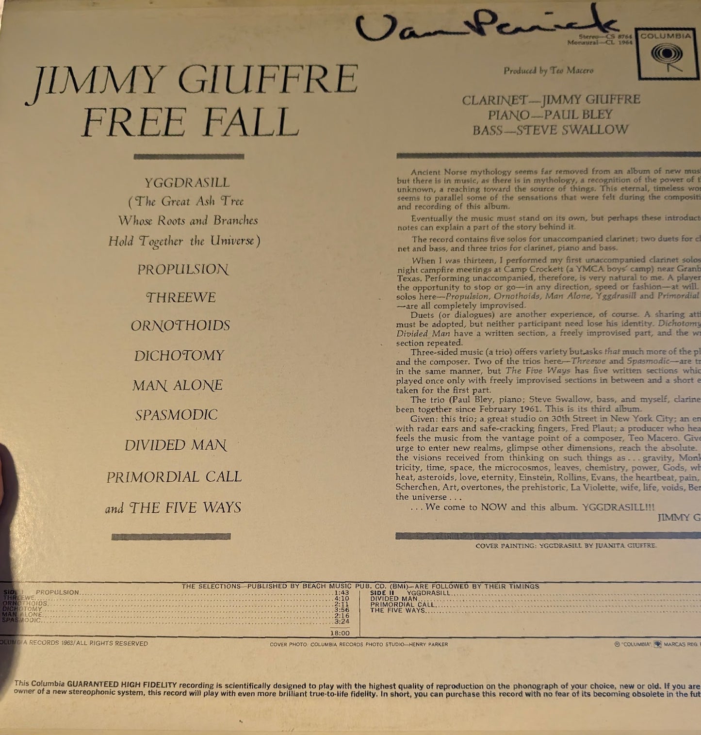 Jimmy Giuffre – Free Fall - 1963-jazz - (Rare Vinyl) Excellent vinyl
