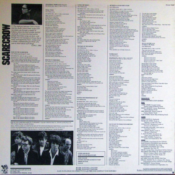 John Cougar Mellencamp - Scarecrow -1985 Southern Rock ( vinyl ) near Mint