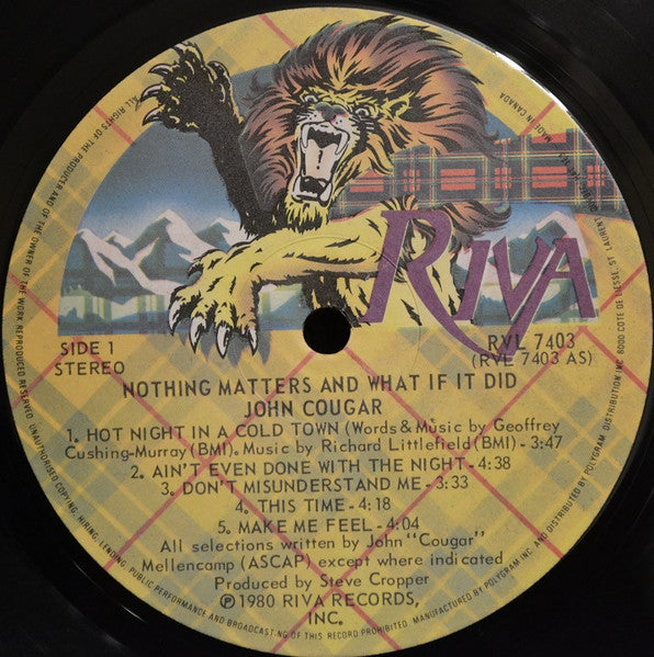 John Cougar - Nothin' Matters and What If It Did -1980-Acoustic, Rock & Roll (vinyl)