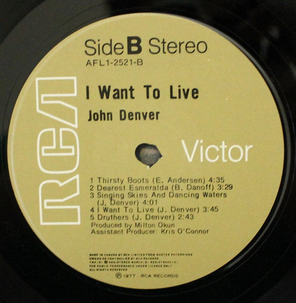 John Denver – I Want To Live - 1977-	Folk, World, & Country (Vinyl) Near Mint