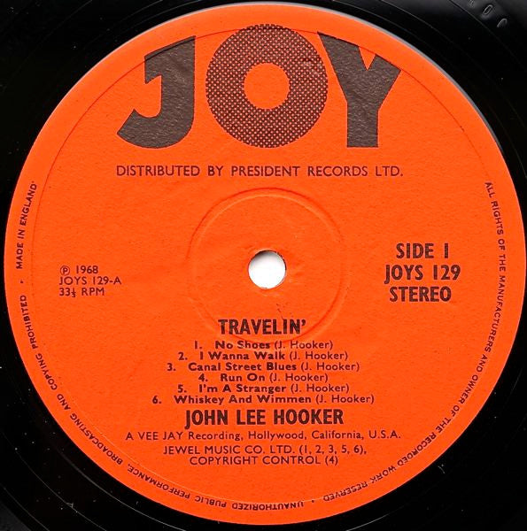 John Lee Hooker – Travelin' (Blues, Vinyl LP) JOYS 129