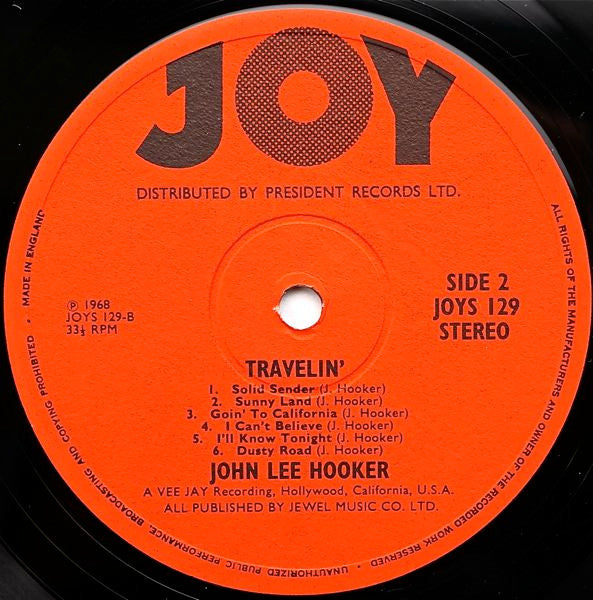 John Lee Hooker – Travelin' (Blues, Vinyl LP) JOYS 129