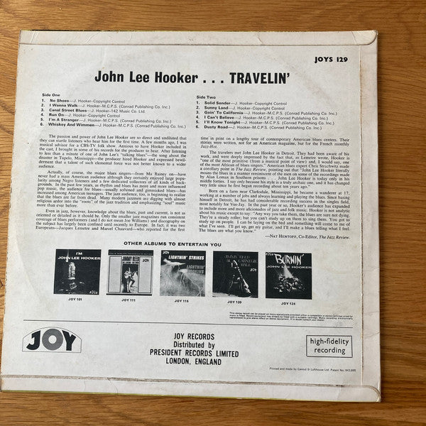 John Lee Hooker – Travelin' (Blues, Vinyl LP) JOYS 129