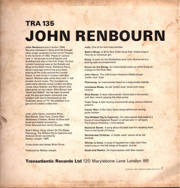 John Renbourn John Renbourn  1969-Rock, Blues, Folk, World, & Country Style: Acoustic, Folk (Rare Vinyl) MISPRINT