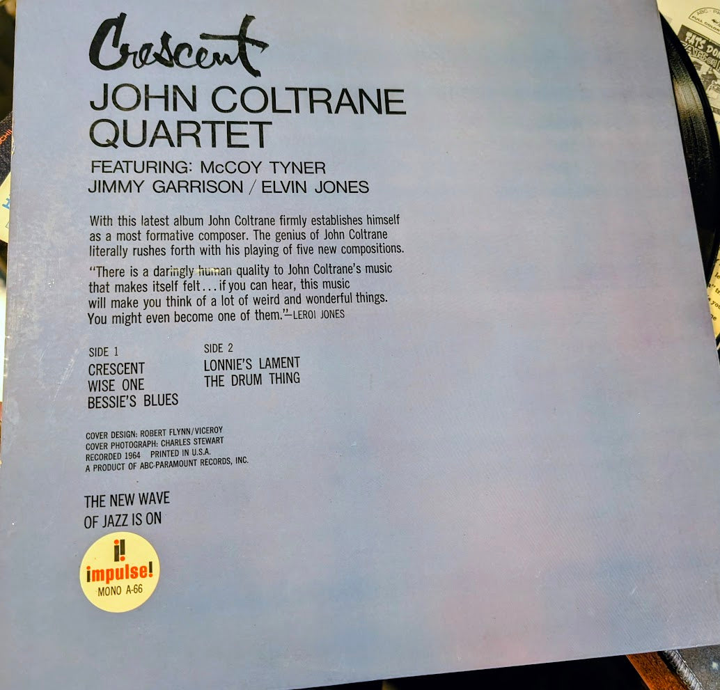 John Coltrane Quartet Crescent 1964 Jazz Style: Post Bop, Modal (Rare Vinyl) Name on inside cover