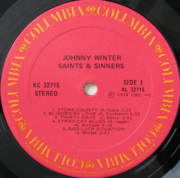 Johnny Winter ‎– Saints & Sinners - 1974 Blues Rock (vinyl)