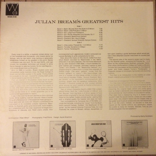 Julian Bream – Julian Bream’s Greatest Hits (Classical / Guitar, Vinyl LP) WGS-8106