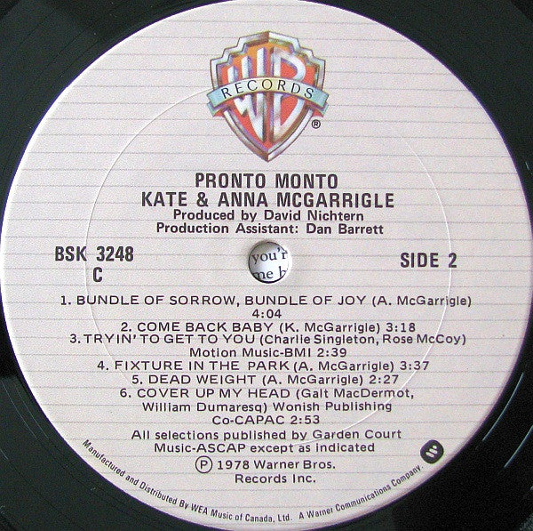Kate & Anna McGarrigle - Pronto Monto -1978- Alternative Rock, Folk Rock (vinyl)