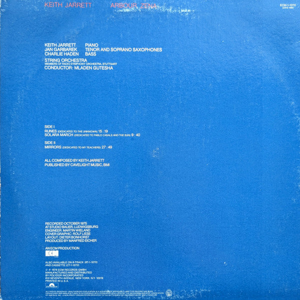 Keith Jarrett – Arbour Zena - 1976-	Jazz, Classical Style: Contemporary Jazz, Contemporary (Vinyl) Mint Vinyl