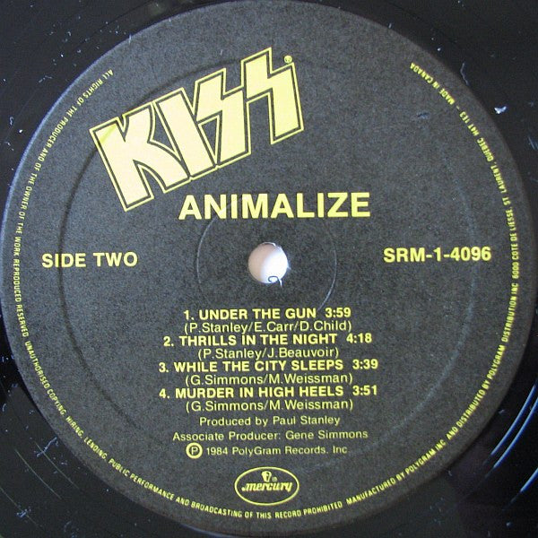 Kiss- Animalize -1984 Hard Rock Glam (vinyl)  Awesome Copy Near Mint !