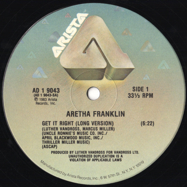 Aretha Franklin – Get It Right – 1983 – Boogie / Funk / Disco (vinyl lp)