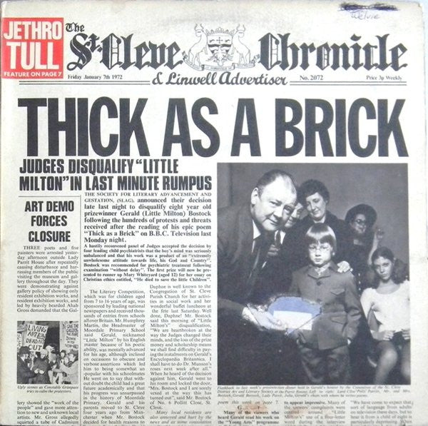Jethro Tull – Thick As A Brick – 1972 – Classic Rock / Prog Rock (vinyl lp) NEAR MINT