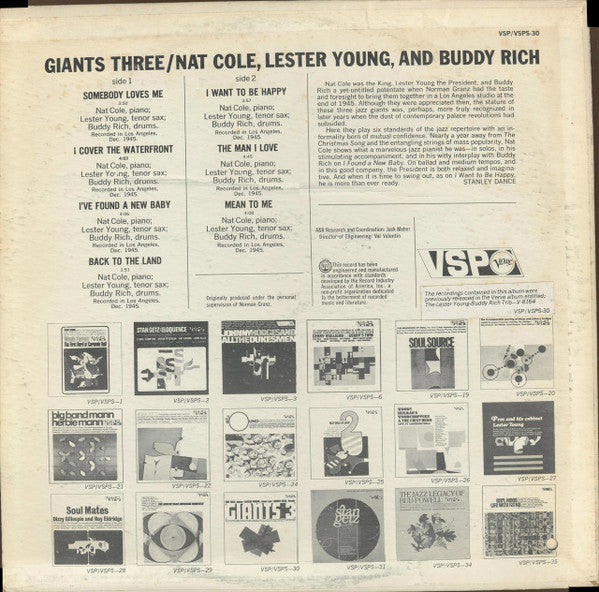 Lester Young - Nat Cole Buddy Rich – Giants 3 - 1966 - Jazz Style: Swing (vinyl)