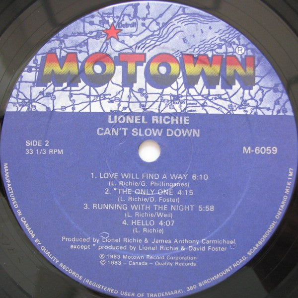 Lionel Richie ‎– Can't Slow Down 1983  Pop Rock (clearance vinyl) Overstocked **