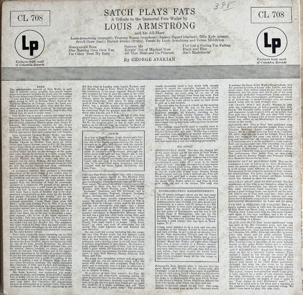 Louis Armstrong And His All-Stars – Satch Plays Fats: A Tribute To The Immortal Fats Waller By Louis Armstrong And His All-Stars - 1955 Genre: Jazz Style: Swing (Vinyl)