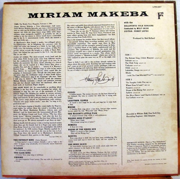 Miriam Makeba – Miriam Makeba – 1960 – African / Soul (vinyl lp)