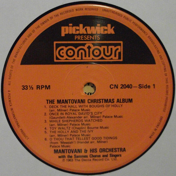 Mantovani & His Orchestra – The Mantovani Christmas Album – 1963 – Orchestral / Holiday (vinyl)