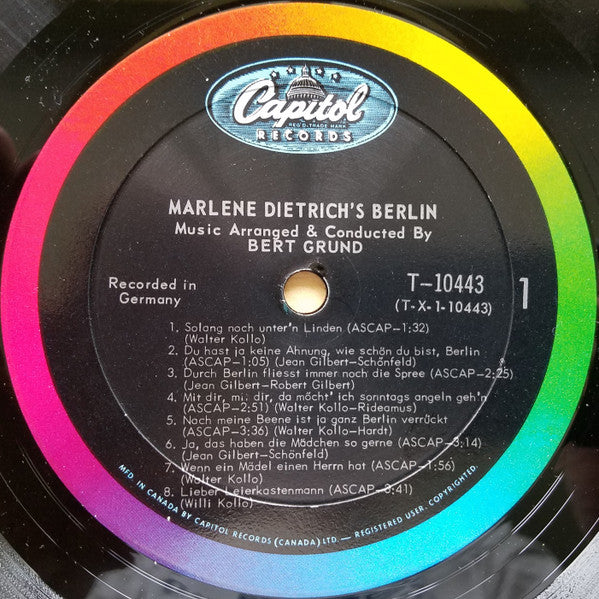 Marlene Dietrich – Marlene Dietrich's Berlin (Her Nostalgic Songs About The Grand Old City) -1966-Chanson, Vocal, Schlager (Vinyl) NM