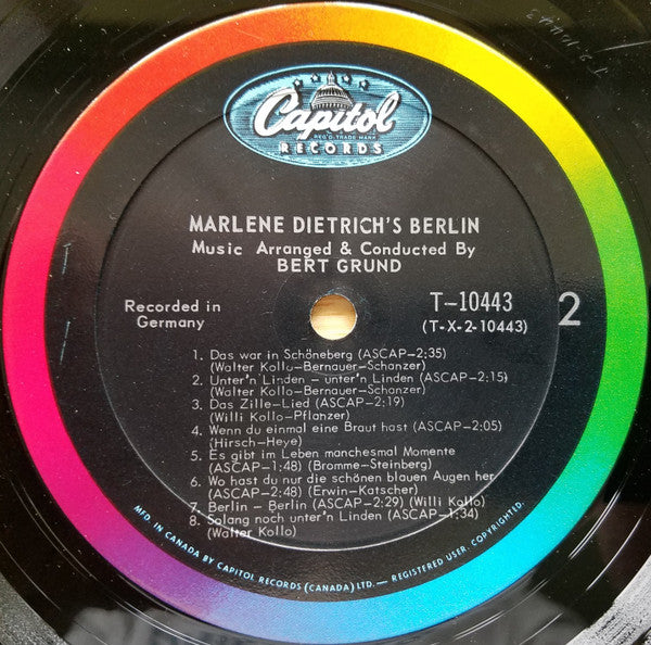 Marlene Dietrich – Marlene Dietrich's Berlin (Her Nostalgic Songs About The Grand Old City) -1966-Chanson, Vocal, Schlager (Vinyl) NM