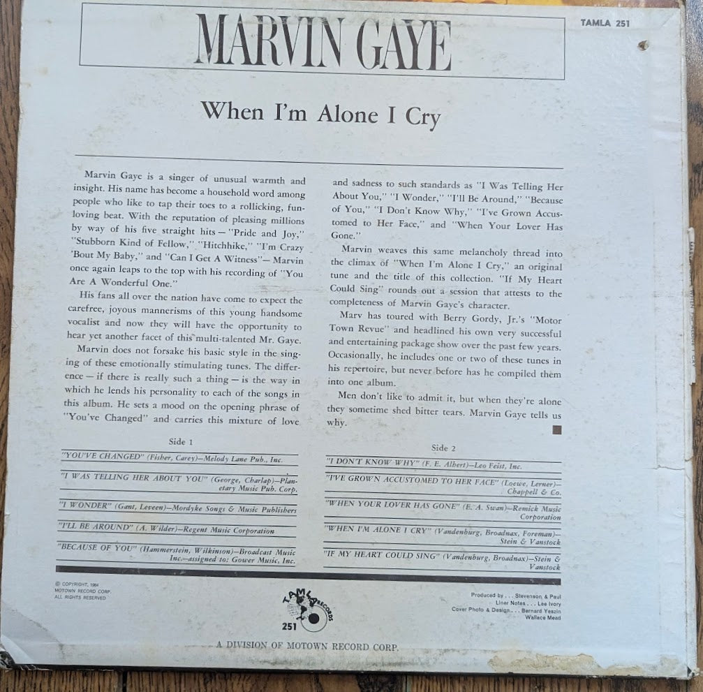 Marvin Gaye – When I'm Alone I Cry 1964- Funk / Soul, Pop Style: Vocal, Ballad, Soul (vinyl) NOTE Cover Condition