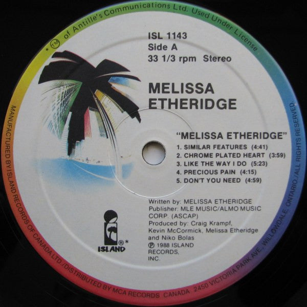 MELISSA ETHERIDGE – Melissa Etheridge ,1988, Rock, Singer-Songwriter (vinyl) Mint
