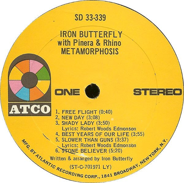 Iron Butterfly With Pinera & Rhino ‎– Metamorphosis - 1970- Psychedelic Rock (vinyl) Best Copy