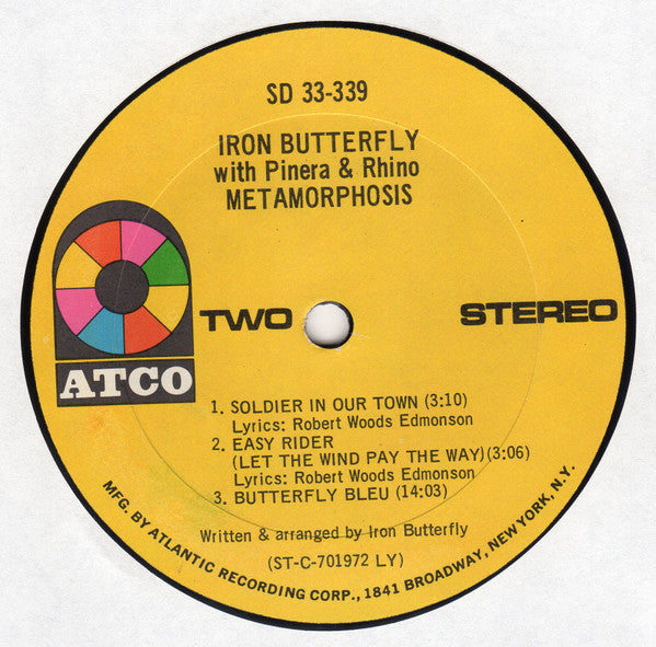 Iron Butterfly With Pinera & Rhino ‎– Metamorphosis - 1970- Psychedelic Rock (vinyl) Best Copy