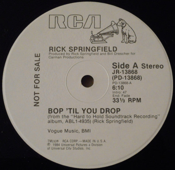 Rick Springfield – Bop 'Til You Drop – 1984 – Pop Rock (vinyl lp)