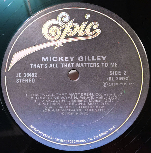Mickey Gilley – That's All That Matters To Me - 1980-Folk, World, & Country (vinyl)