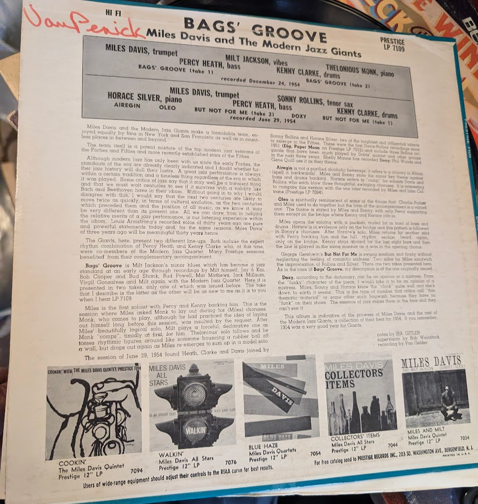 Miles Davis – Bags Groove 1958- Jazz Style: Hard Bop ( Extremely rare ) An amazing copy!