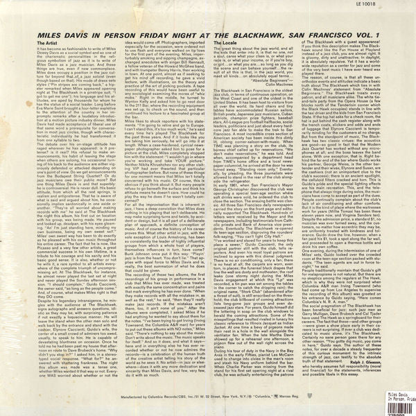 Miles Davis – In Person, Friday Night At The Blackhawk, San Francisco, Volume I -1961 Genre: Jazz  Post Bop, Modal (Rare Vinyl)