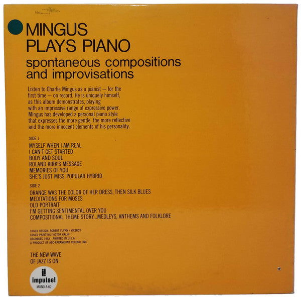 Charles Mingus – Mingus Plays Piano – 1964 – Avant-Garde / Solo Jazz Piano (vinyl) very rare
