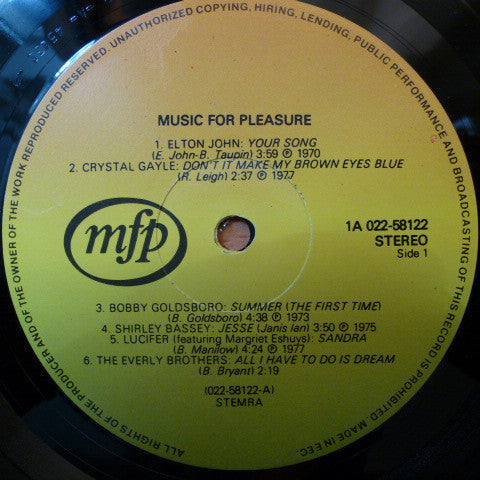 Music For Pleasure 1980 Rock, Pop Style: Soft Rock, Pop Rock, Classic Rock (Vinyl) Nera Mint