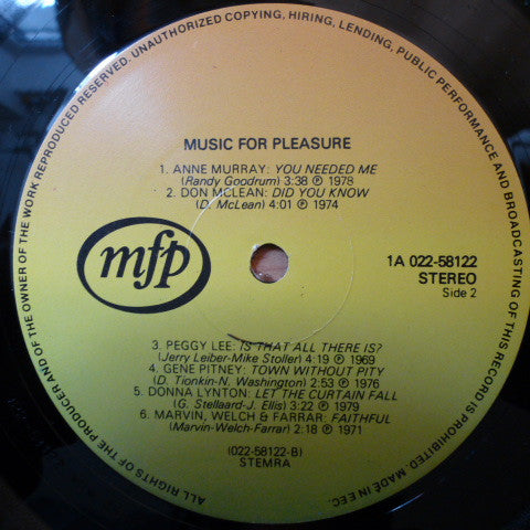 Music For Pleasure 1980 Rock, Pop Style: Soft Rock, Pop Rock, Classic Rock (Vinyl) Nera Mint