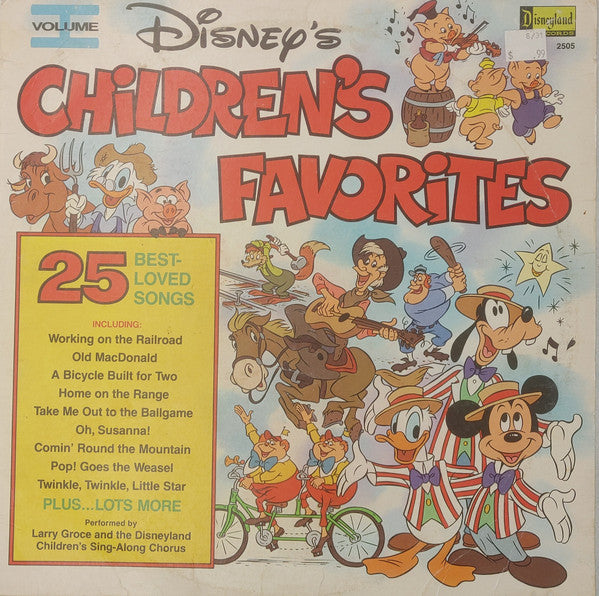 Larry Groce, The Disneyland Children's Sing-Along Chorus – Disney's Children's Favorites (Volume I) – 1979 – Children's (vinyl lp)