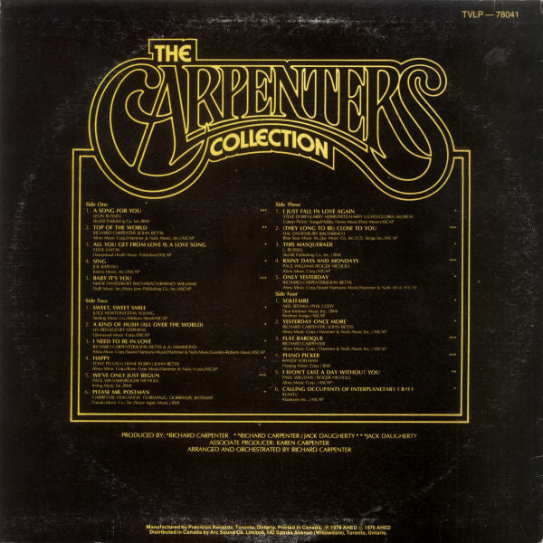 Carpenters – The Carpenters Collection – 1978 – Vocal ( 2 vinyl lp