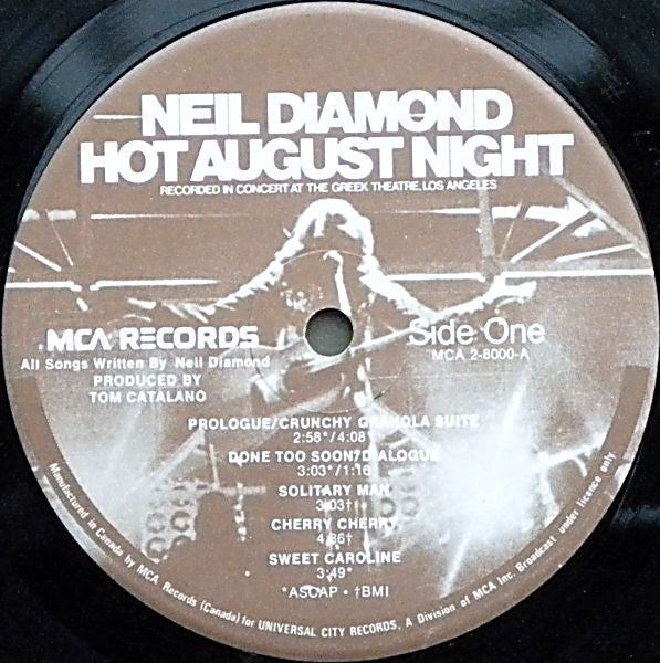 Neil Diamond ‎– Hot August Night -1972 Pop Rock (2 LPs) (Vinyl) Some Cover Wear Only