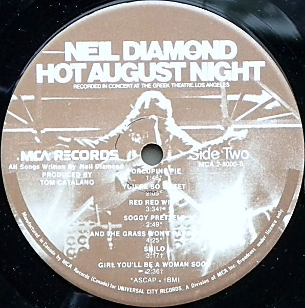 Neil Diamond ‎– Hot August Night -1972 Pop Rock (2 LPs) (Vinyl) Some Cover Wear Only