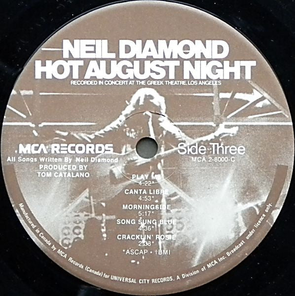 Neil Diamond ‎– Hot August Night -1972 Pop Rock (2 LPs) (Vinyl) Some Cover Wear Only