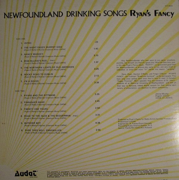 Ryan's Fancy ‎– Newfoundland Drinking Songs - 1977 Celtic - Maritime (vinyl) Near Mint Copy !