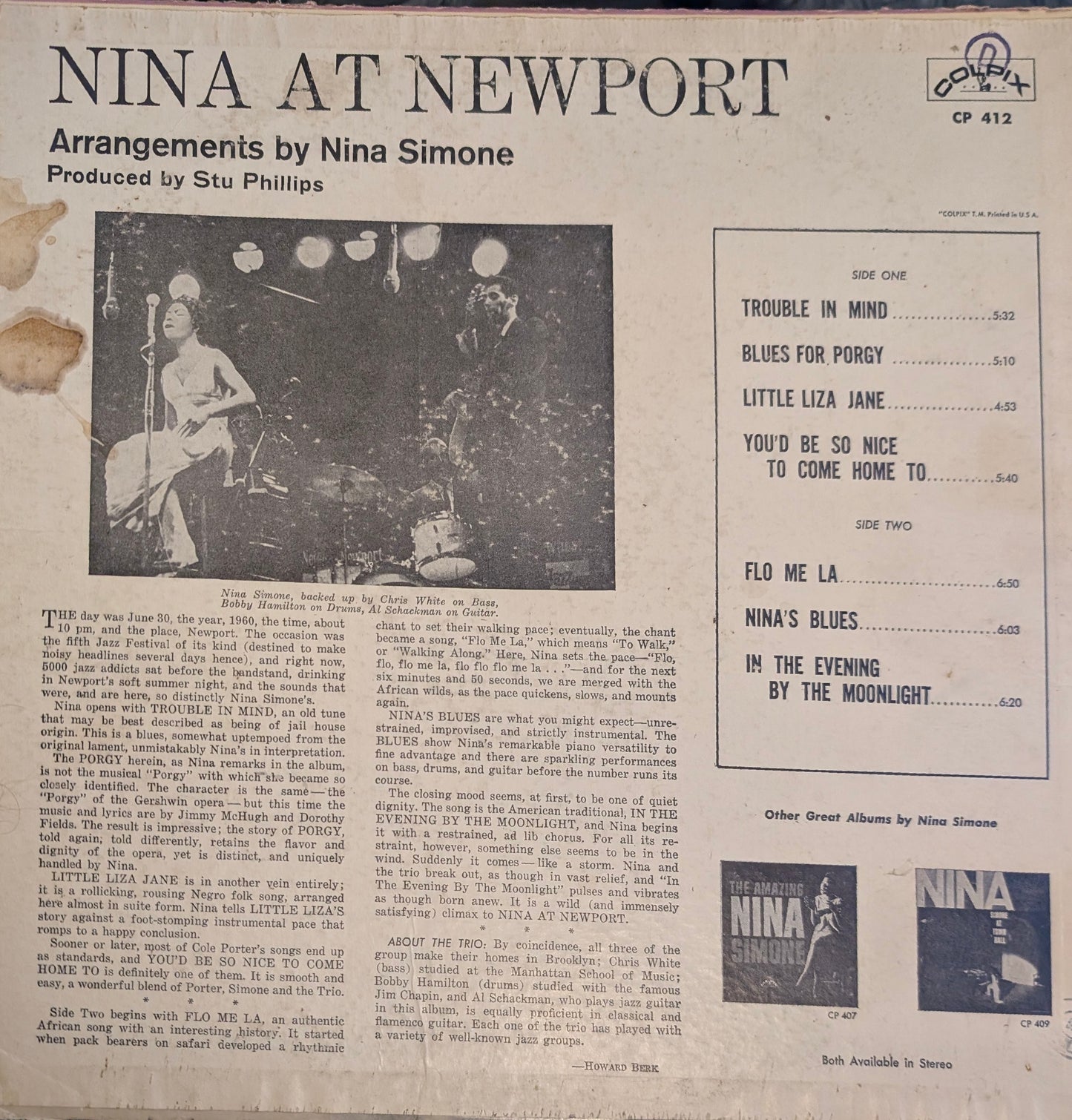 Nina Simone – Nina At Newport - 1960 - Jazz Style: Soul ( Rare Vinyl)