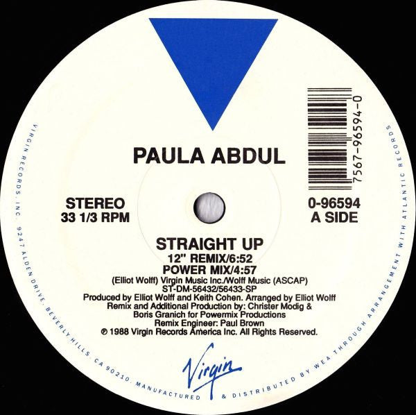 Paula Abdul – Straight Up – 1988 – House / Synth-pop (vinyl lp)