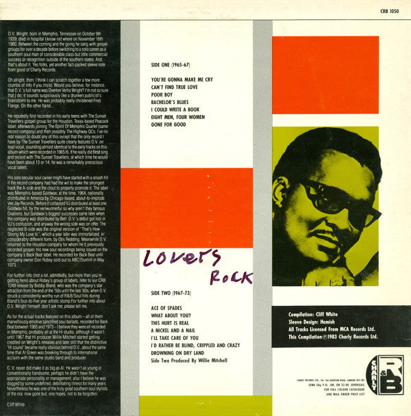 O.V. Wright Gone For Good - 1988=Rock, Blues Style: Rock & Roll, Rhythm & Blues (Vinyl)
