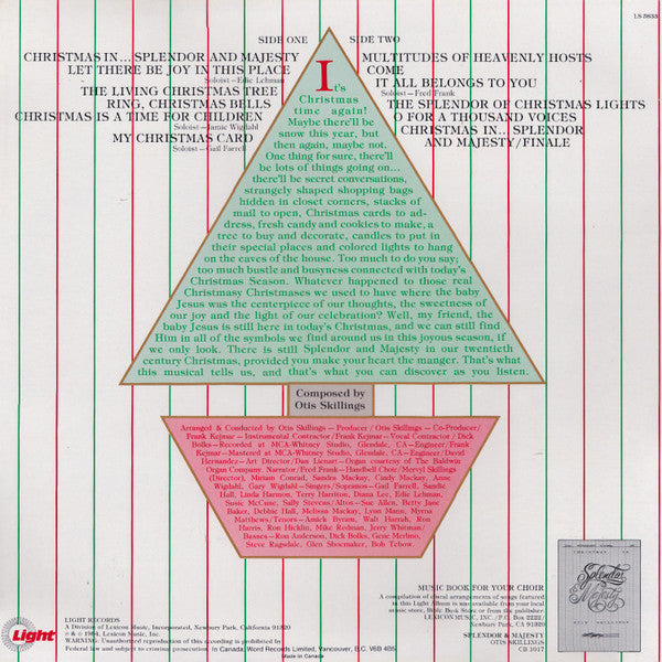 Otis Skillings – Christmas… In Splendor & Majesty (Sacred/Choral, Vinyl LP) Light Records LS‑5865