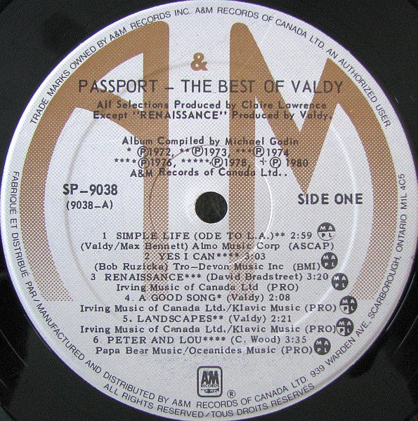 Valdy ‎– Passport - The Best Of Valdy -1980 Folk (vinyl)