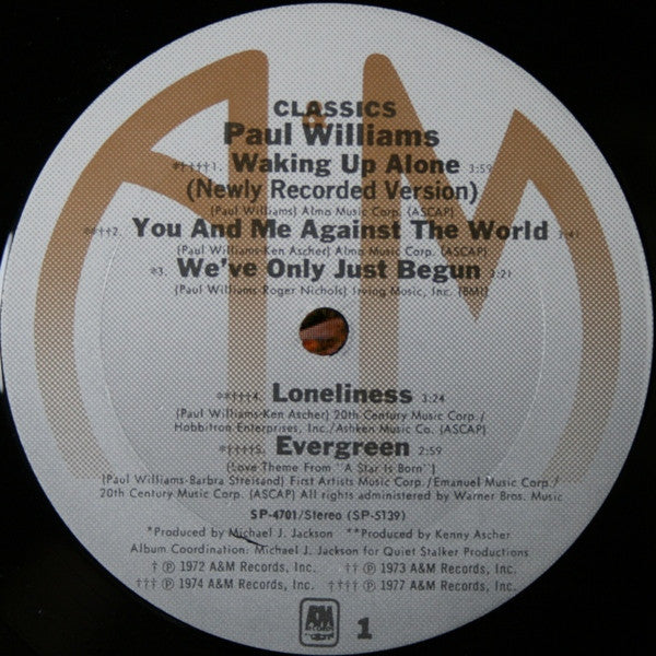 Paul Williams Classics - 1977 	Soft Rock, Pop Rock (Vinyl)