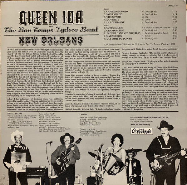 Queen Ida and the Bon Temps Zydeco Band – In New Orleans (Zydeco / Creole Roots / Accordion Dance Music, Vinyl LP) GNPS‑2131