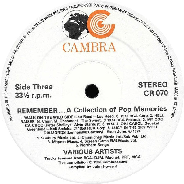 Remember A Collection Of Pop Memories - Rock, Funk / Soul, Pop Style: Psychedelic Rock, Pop Rock, Prog Rock, Soul (Vinyl)
