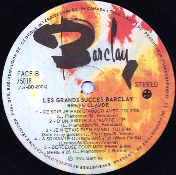 Renée Claude – Les Grands Succès Barclay Vol. 18 - 1975-Pop Style: Vocal (Vinyl) Mint